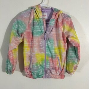 Cat & Jack Windbreaker Girls M 7/8 Multicolor Tie Dye Lightweight Hooded